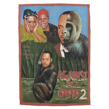 AGAINST ALL ODD 2 AFRICAN MOVIE POSTER HAND PAINTED IN GHANA ON RECYCLED FLOUR SACKS