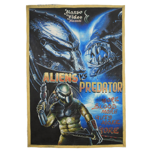 ALIENS VS PREDATOR MOVIE POSTER HAND PAINTED ON USED FLOUR SACKS WALL ART