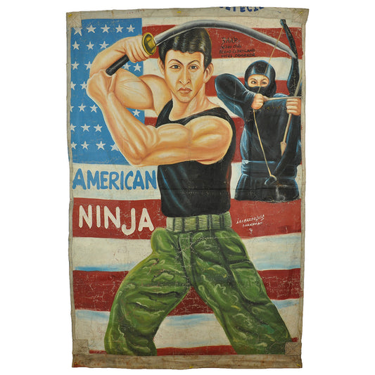 AMERICAN NINJA MOVIE POSTER HAND PAINTED IN GHANA FOR LOCAL CINEMA OUTSIDER ART