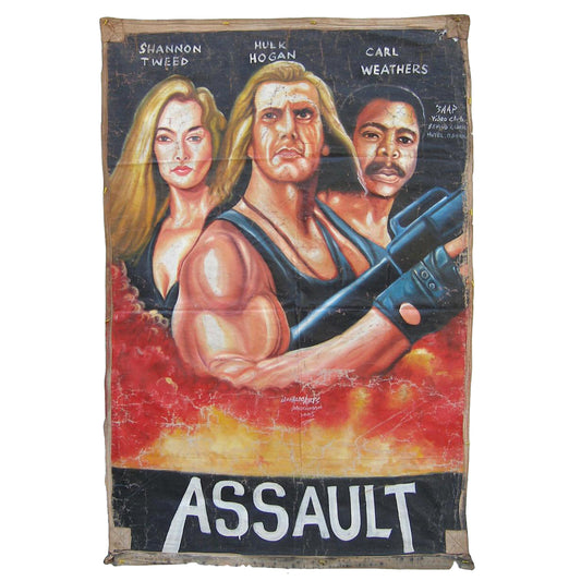 ASSAULT ON DEVILS ISLAND MOVIE POSTER HAND PAINTED IN GHANA FOR CINEMA OUTSIDER ART