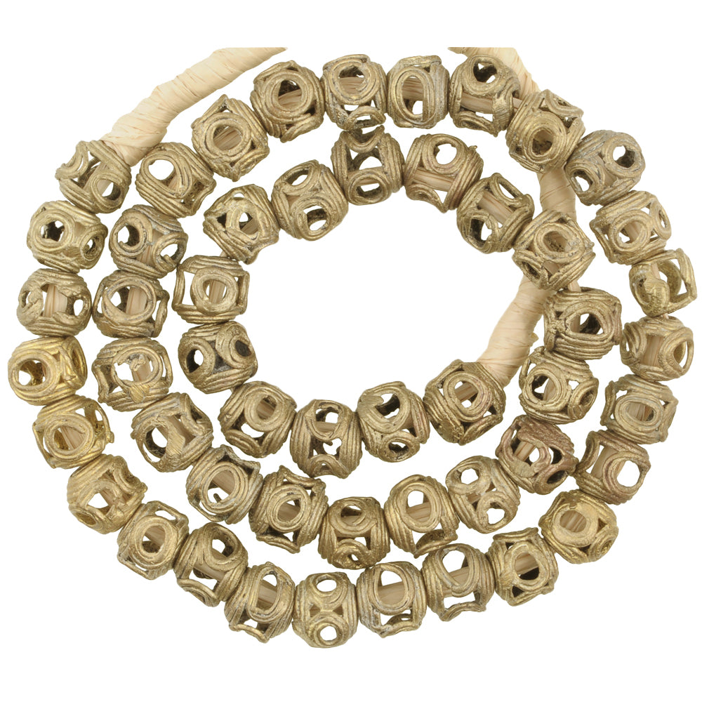 Authentic African Round Brass Beads from Ghana - Lost Wax Technique, 55cm