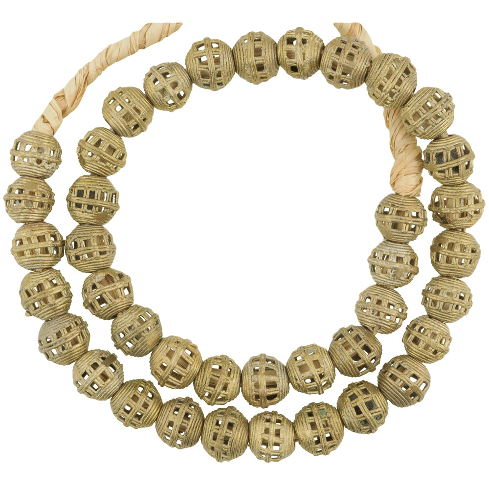 Handmade African Brass Beads, 15-16mm Round, Ghana Lost Wax