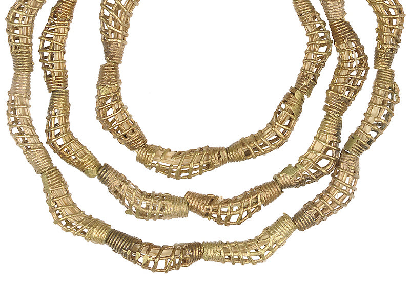 Handmade African Brass Beads 25" Strand - Ghana Lost Wax Technique