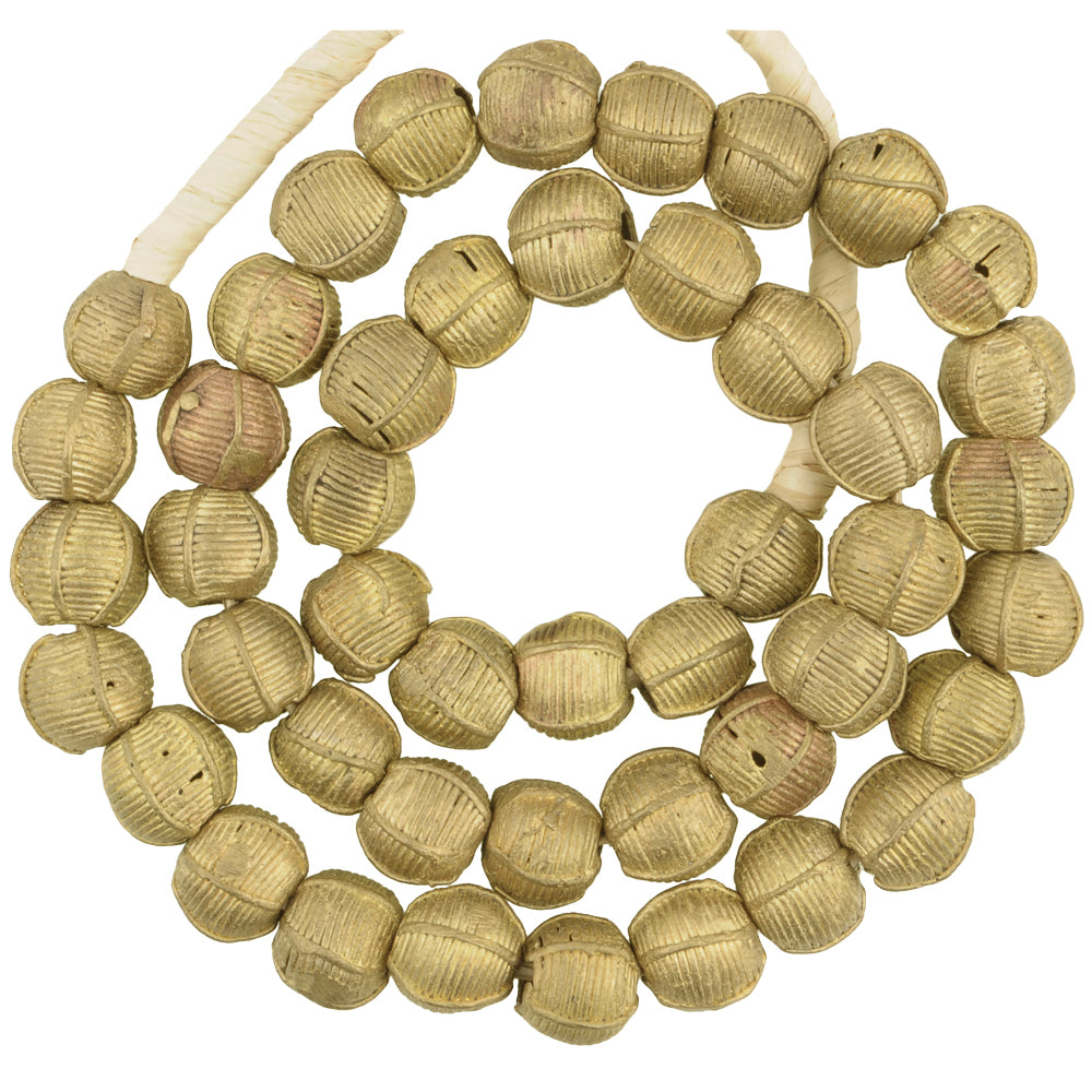 African Round Brass Beads Handmade in Ghana – 12-13mm, Lost Wax Technique