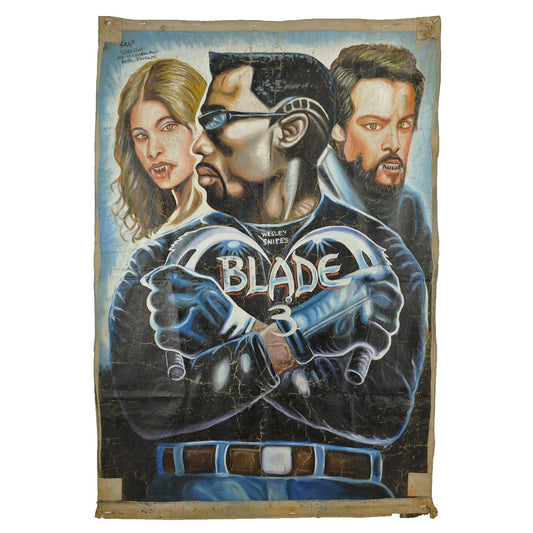 Blade 3 movie poster hand painted in Ghana on recycled flour sacks