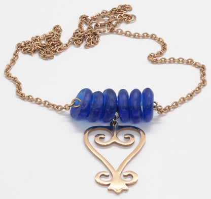 Handmade African Earrings & Adinkra Sankofa Pendant with Cobalt Blue Beads