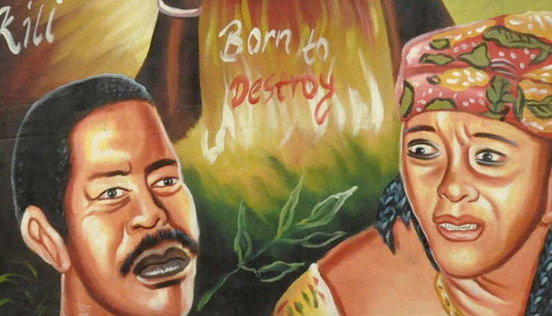 CHILD OF DESTINY AFRICAN MOVIE POSTER HAND PAINTED IN GHANA ON RECYCLED FLOUR SACKS