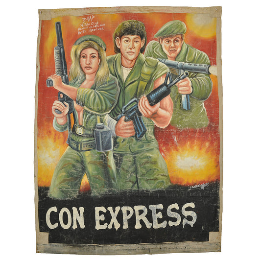 CON EXPRESS HAND PAINTED MOVIE POSTER WALL ART ON RECYCLED FLOUR SACKS