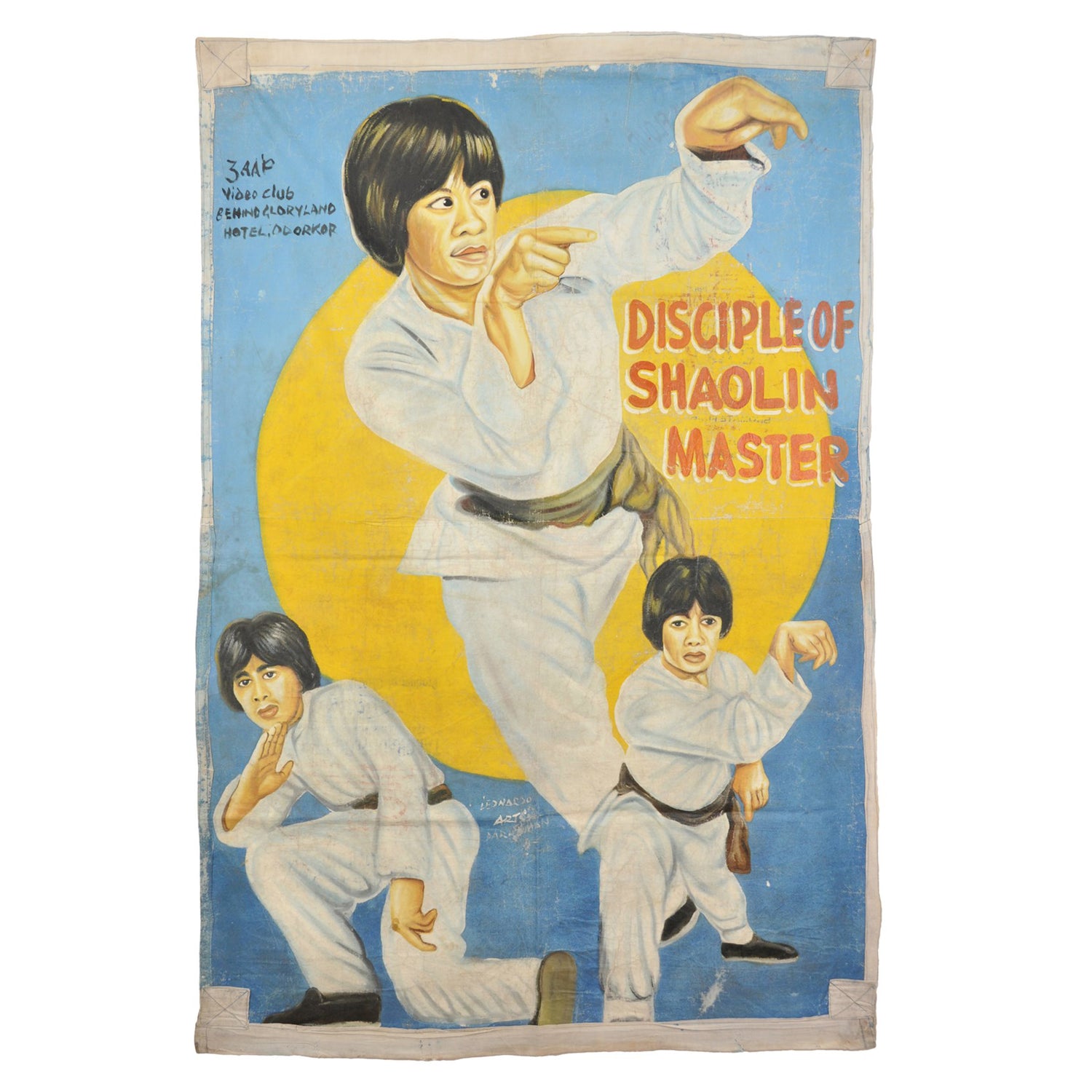 DISCIPLE OF SHAOLIN MASTER MOVIE POSTER HAND PAINTED IN GHANA ON RECYCLED FLOUR SACKS