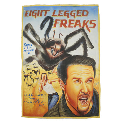 EIGHT LEGGED FREAKS MOVIE POSTER HAND PAINTED IN GHANA HORROR WALL ART ON RECYCLED FLOUR SACKS