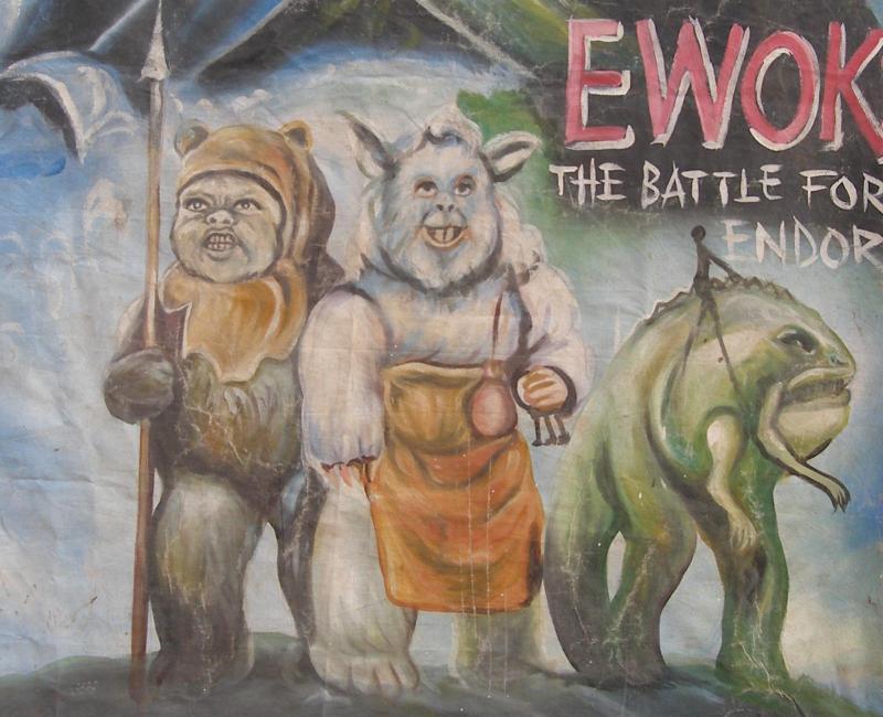 EWOKS THE BATTLE OF THE ENDOR MOVIE POSTER HAND PAINTED IN GHANA MORE DETAILS