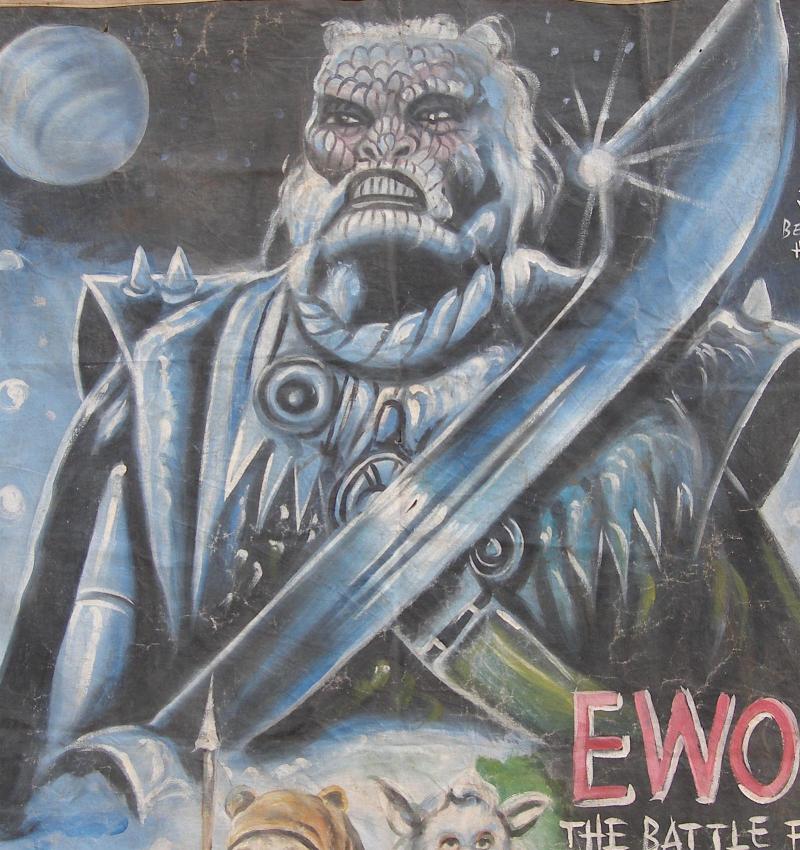 EWOKS THE BATTLE OF THE ENDOR MOVIE POSTER HAND PAINTED IN GHANA DETAILS