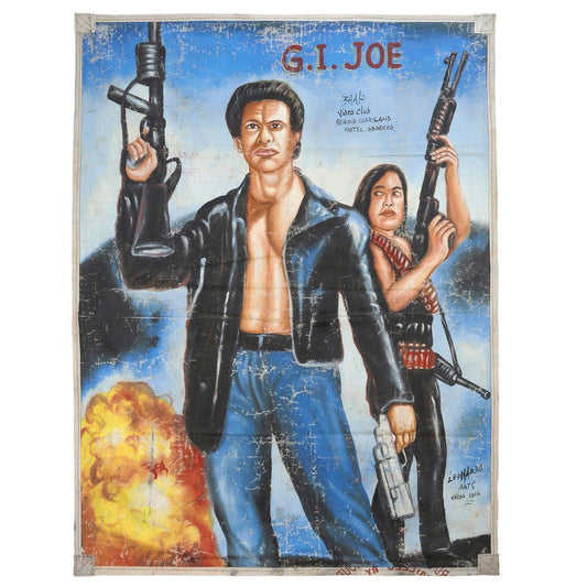 G.I. JOE MOVIE POSTER HAND PAINTED GHANAIAN RECYCLED FLOUR SACK ART