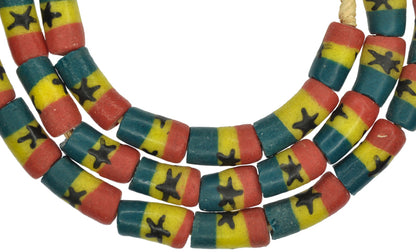 African Krobo "Ghana flag" Powder Glass Trade Beads SB-23837