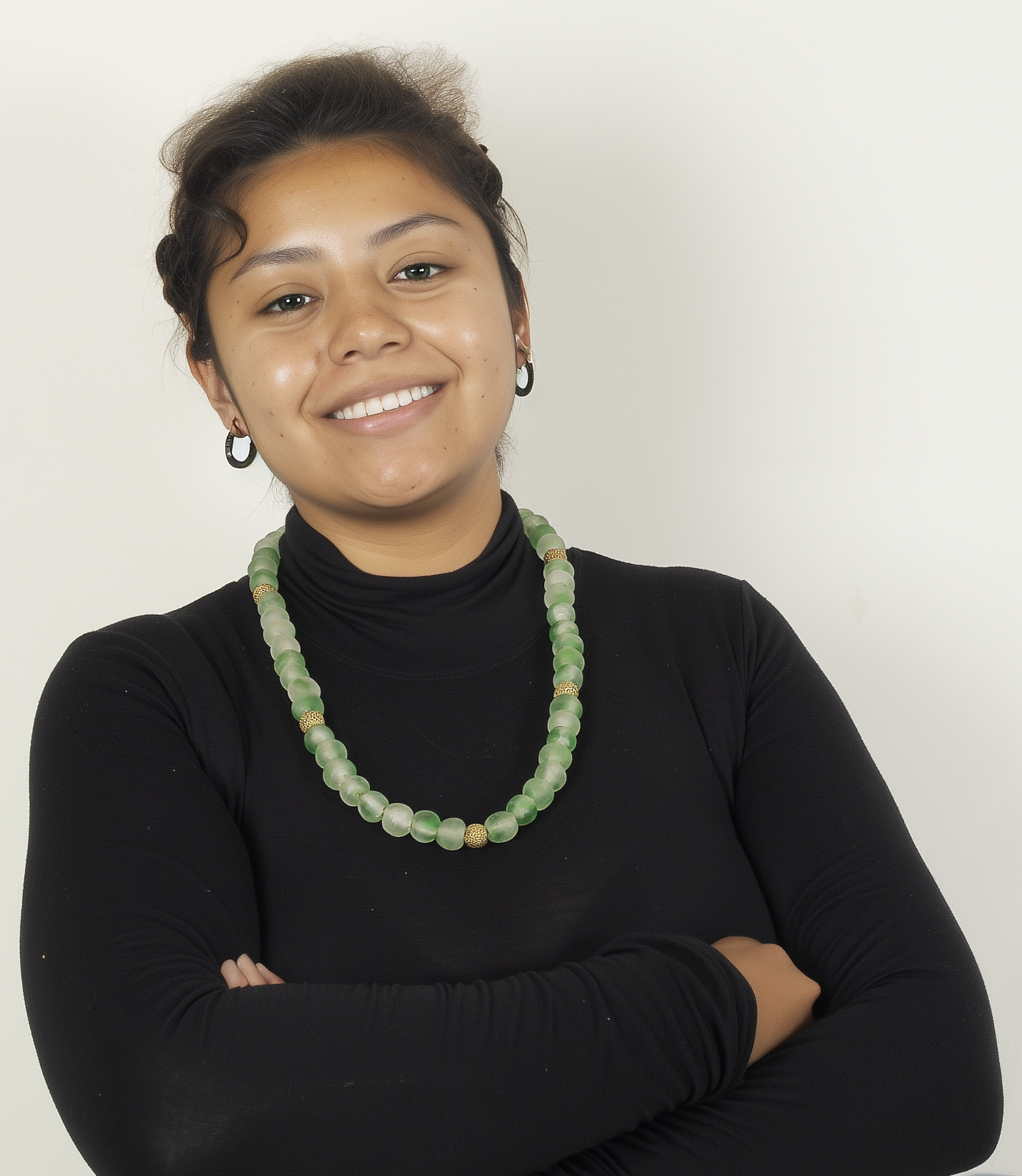 Handmade Green Beaded Glass Necklace with African Trade Beads & Brass