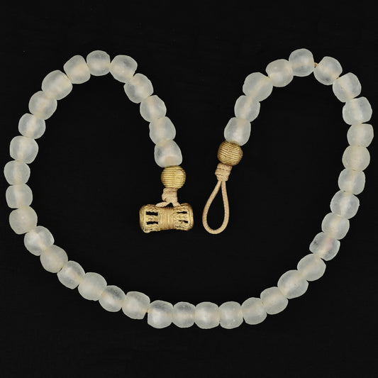 Milky White Beaded Glass Necklace | African Trade Beads & Brass