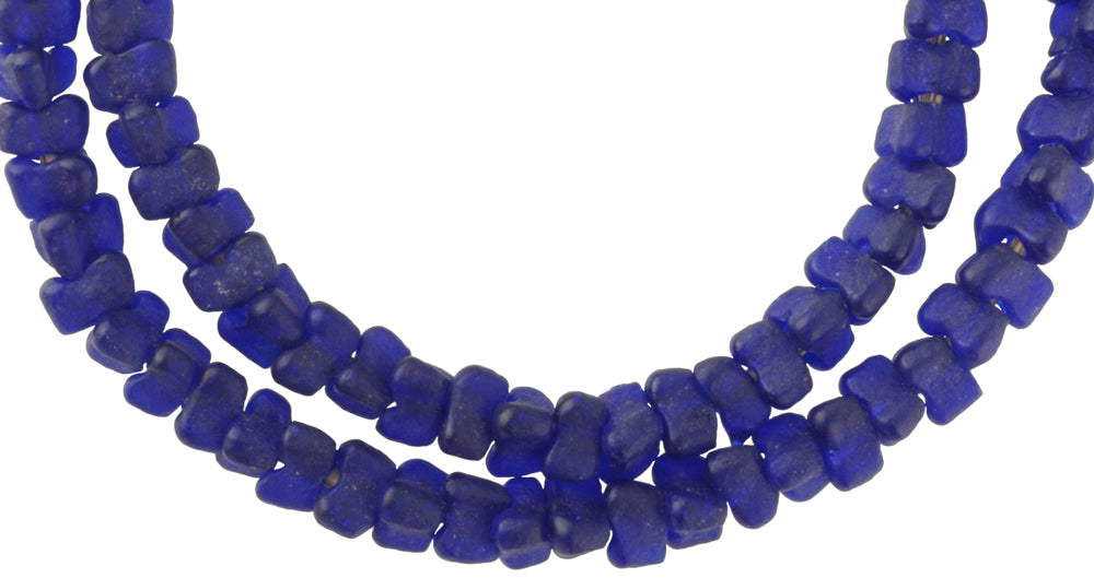 African Trade Beads Krobo recycled glass trade beads Ghana cobalt blue flower SB-28557