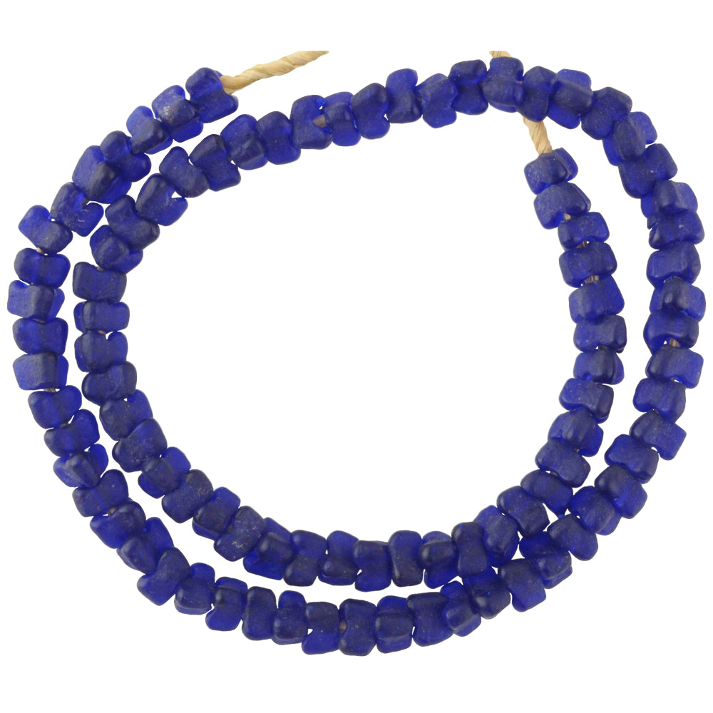 African Trade Beads Krobo recycled glass trade beads Ghana cobalt blue flower SB-28557