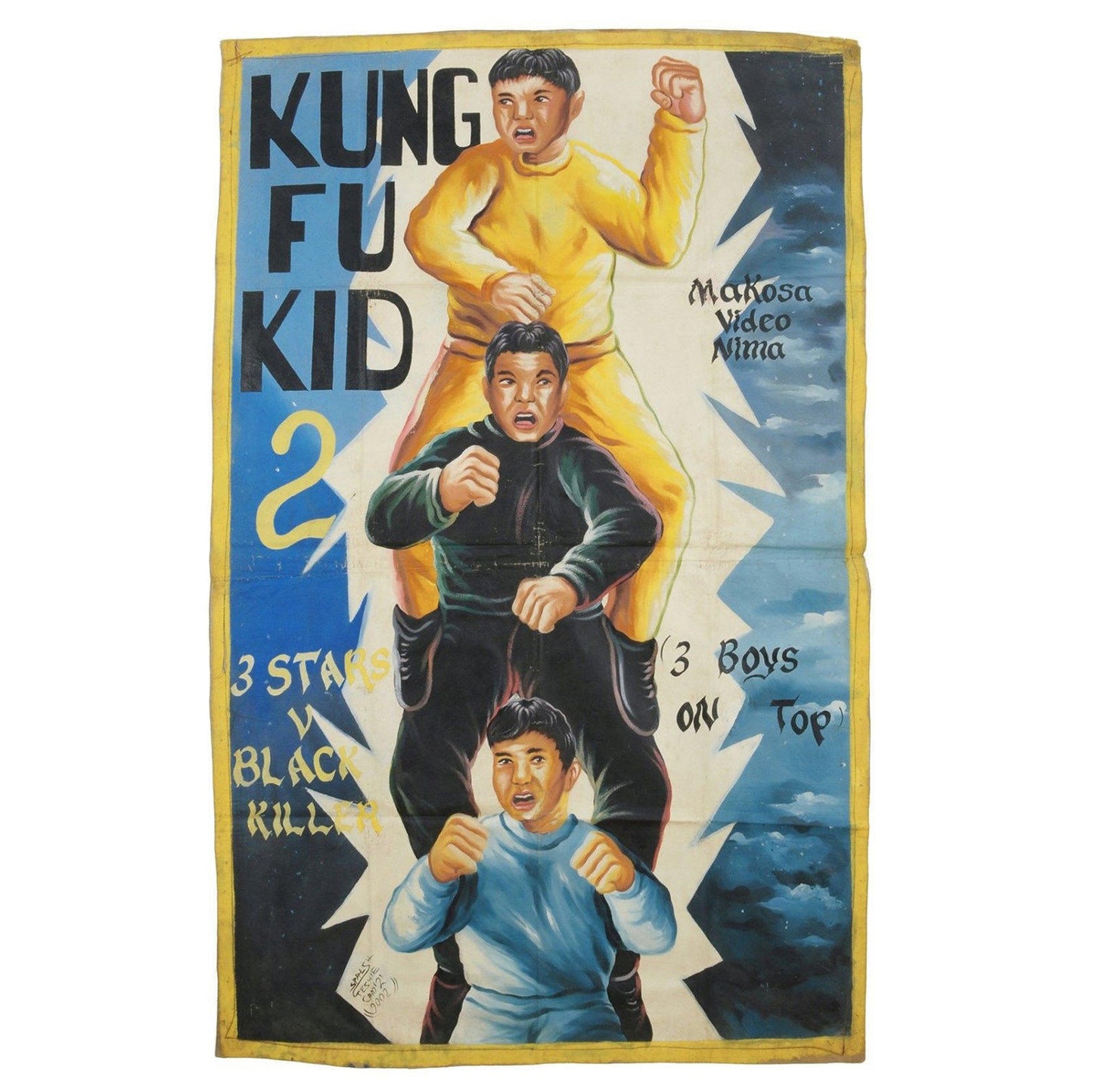 KUNG FU KID 2 MOVIE POSTER HAND PAINTED IN GHANA ON RECYCLED FLOUR SACKS FOR THE LOCAL CINEMA WALL ART