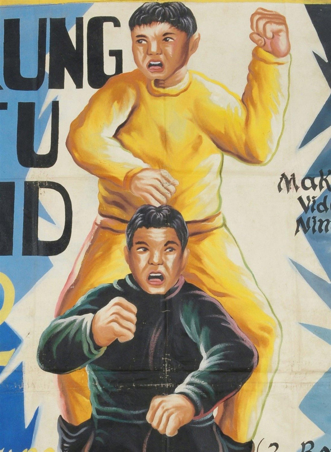 KUNG FU KID 2 MOVIE POSTER HAND PAINTED IN GHANA ON RECYCLED FLOUR SACKS FOR THE LOCAL CINEMA WALL ART