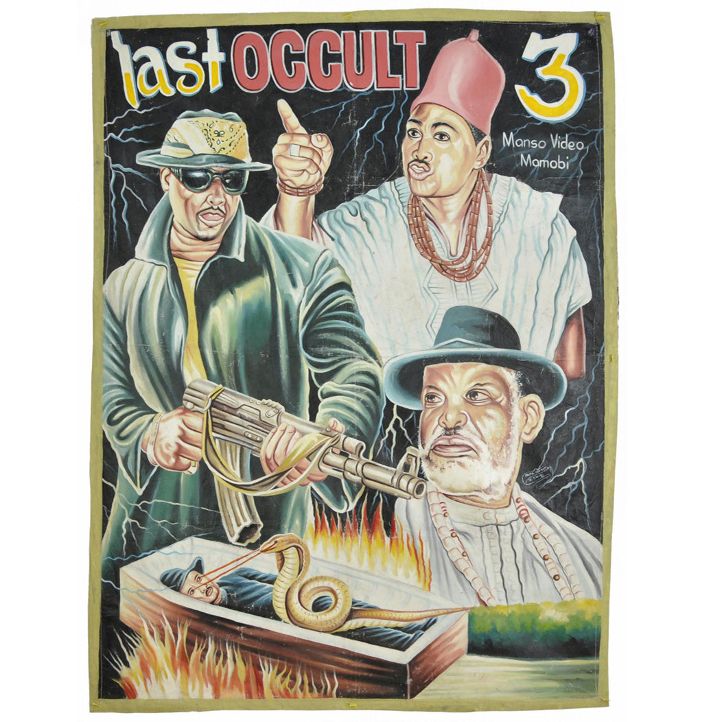 LAST OCCULT 3 AFRICAN MOVIE POSTER HAND PAINTED IN GHANA FOR OUTSIDER ART