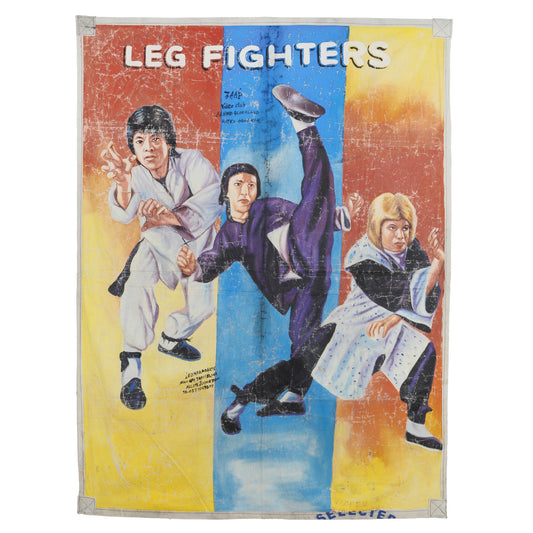 LEG FIGHTERS MOVIE POSTER HAND PAINTED ON RECYCLED FLOUR SACKS FOR CINEMA ART