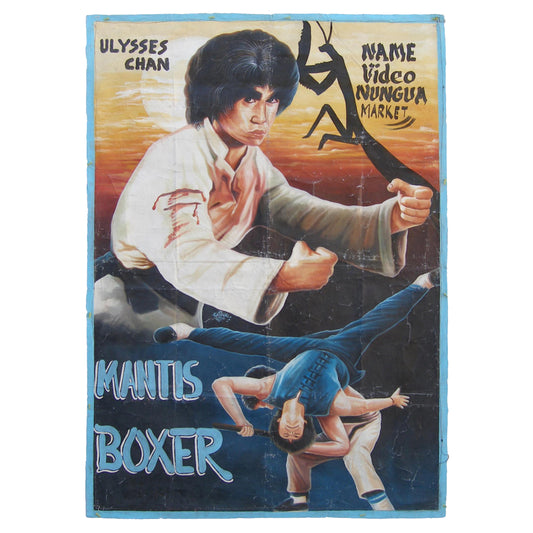   MANTIS BOXER MOVIE POSTER HAND PAINTED IN GHANA FOR THE LOCAL CINEMA OUTSIDER ART