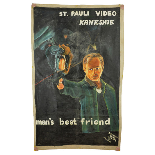 MAN'S BEST FRIEND MOVIE POSTER HAND PAINTED IN GHANA WEST AFRICA FOR THE LOCAL CINEMA OUTSIDER ART