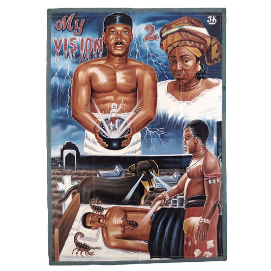 MY VISION 2 AFRICAN MOVIE POSTERS HAND PAINTED IN GHANA FOR THE LOCAL CINEMA ART