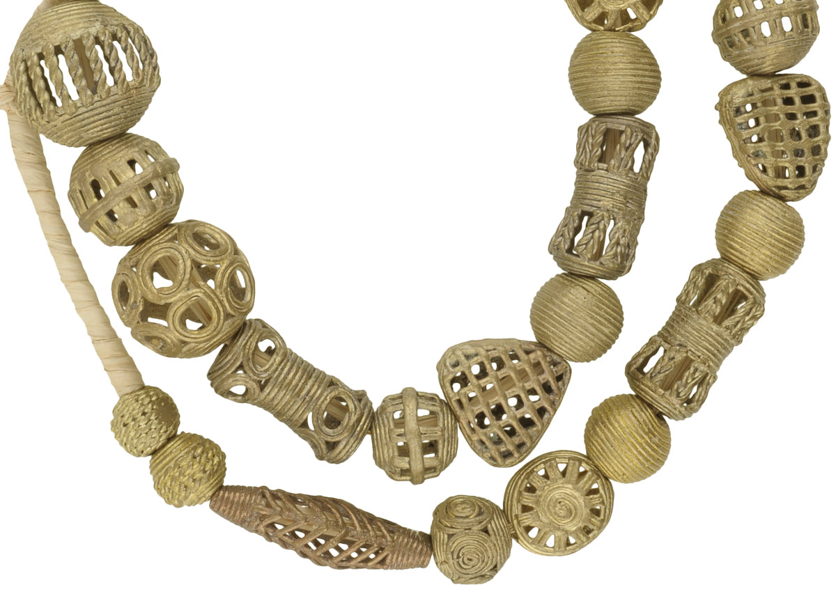 Handmade African Round Brass Beads from Ghana – 24" Strand