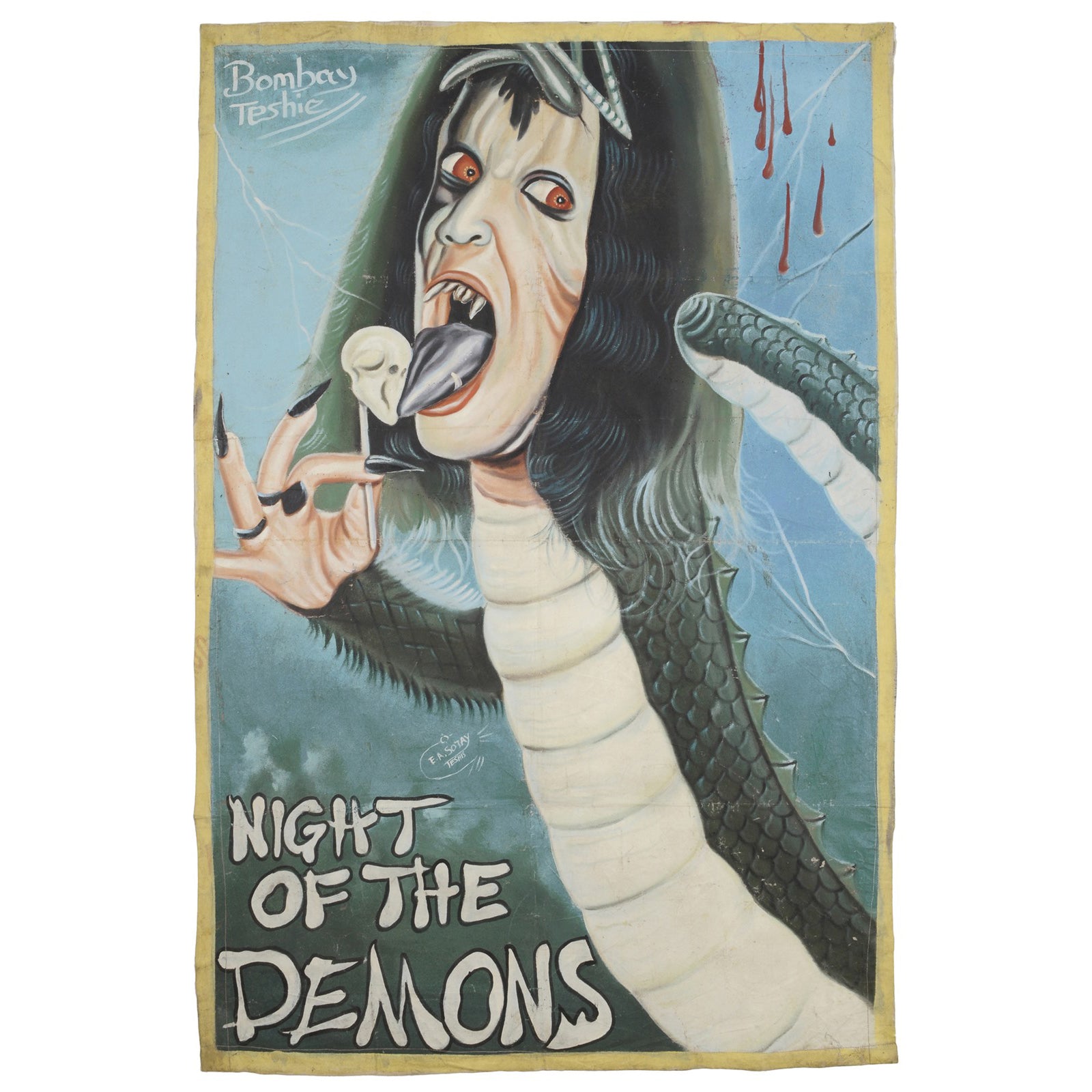 NIGHT OF THE DEMONS movie poster hand painted in Ghana for cinema film wall art