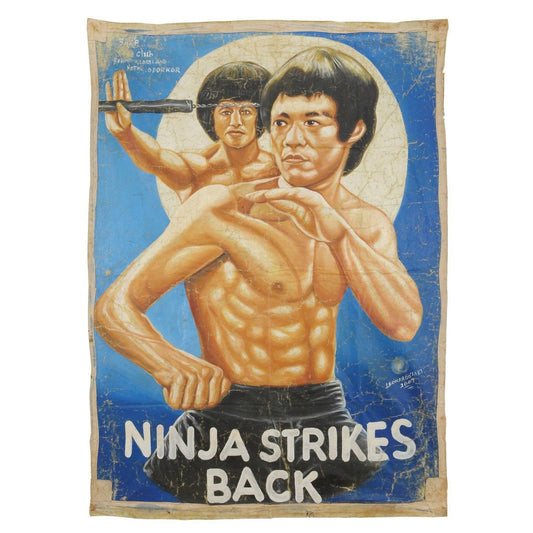 NINJA STRIKES BACK MOVIE POSTER HAND PAINTED IN GHANA FOR THE LOCAL CINEMA OUTSIDER ART