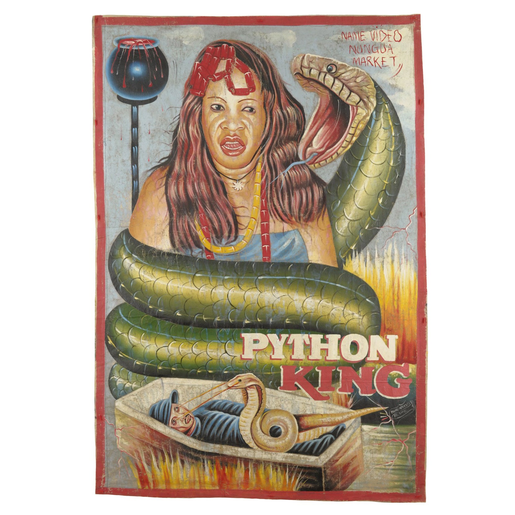 PYTHON KING MOVIE POSTER GHANAIAN HAND PAINTED CINEMA FILM ART