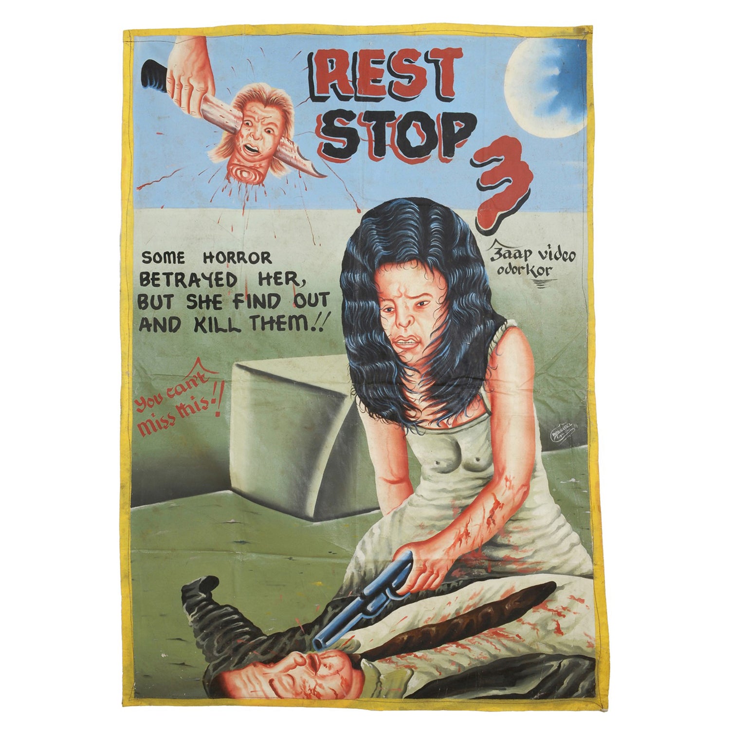 REST STOP 3 MOVIE POSTER HAND PAINTED  IN GHANA FOR OUTSIDER ART