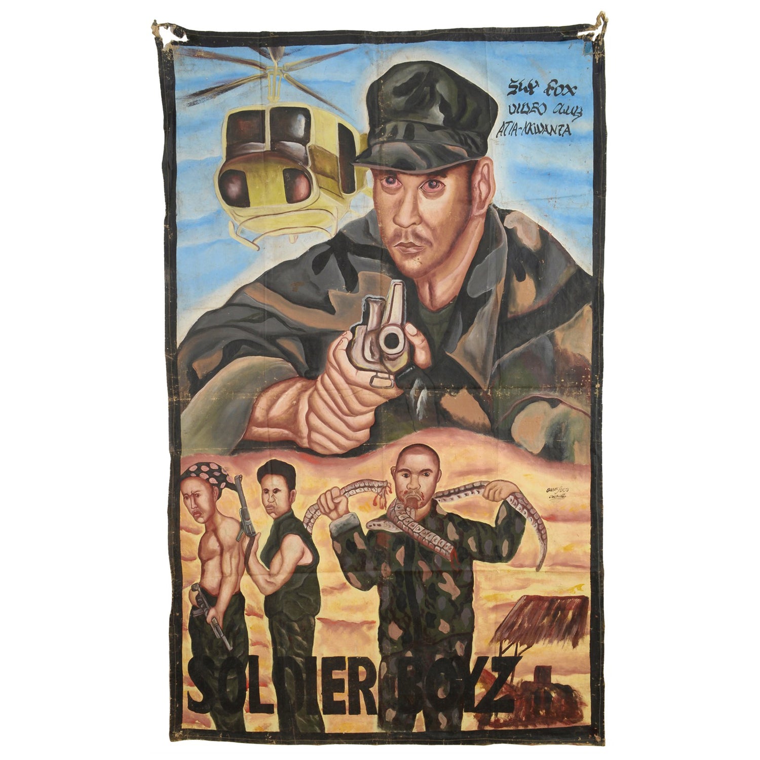 SOLDIER BOYZ GHANA MOVIE POSTER HAND PAINTED ON RECYCLED FLOUR SACKS