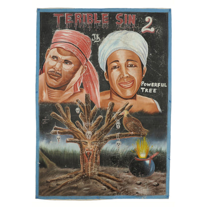 TERRIBLE SIN 2 AFRICAN MOVIE POSTER HAND PAINTED IN GHANA USED FLOUR SACKS FOR THE  LOCAL CINEMA