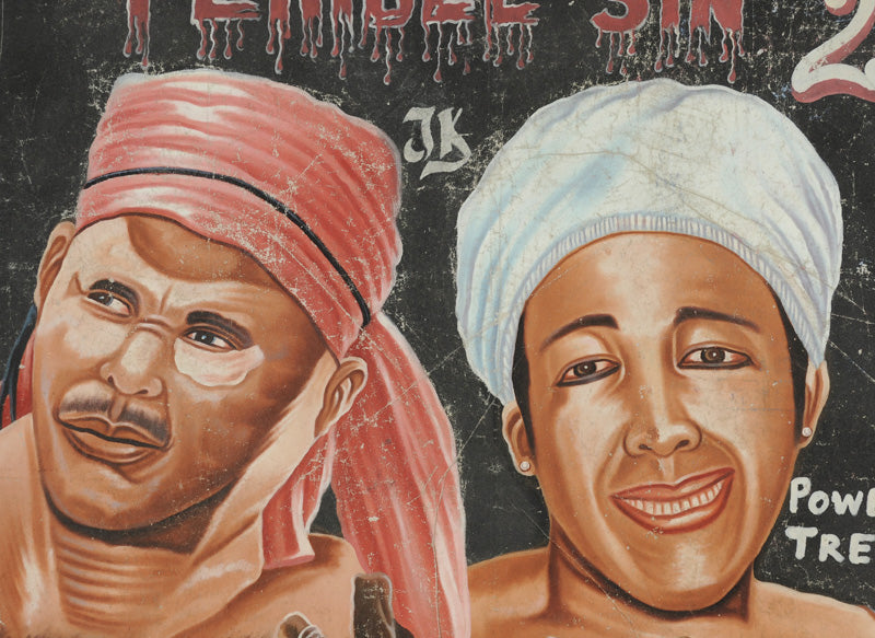 TERRIBLE SIN 2 AFRICAN MOVIE POSTER HAND PAINTED IN GHANA USED FLOUR SACKS FOR THE  LOCAL CINEMA