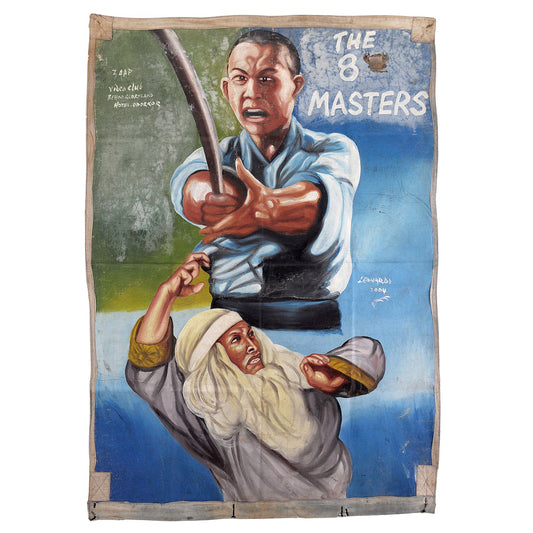 THE 8 MASTERS MOVIE POSTERS HAND PAINTED IN GHANA FOR CINEMA FILM WALL ART ON RECYCLED FLOUR SACKS