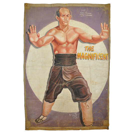 THE MAGNIFICENT MOVIE POSTER HAND PAINTED IN GHANA ON RECYCLED FLOUR SACKS FOR CINEMA ART