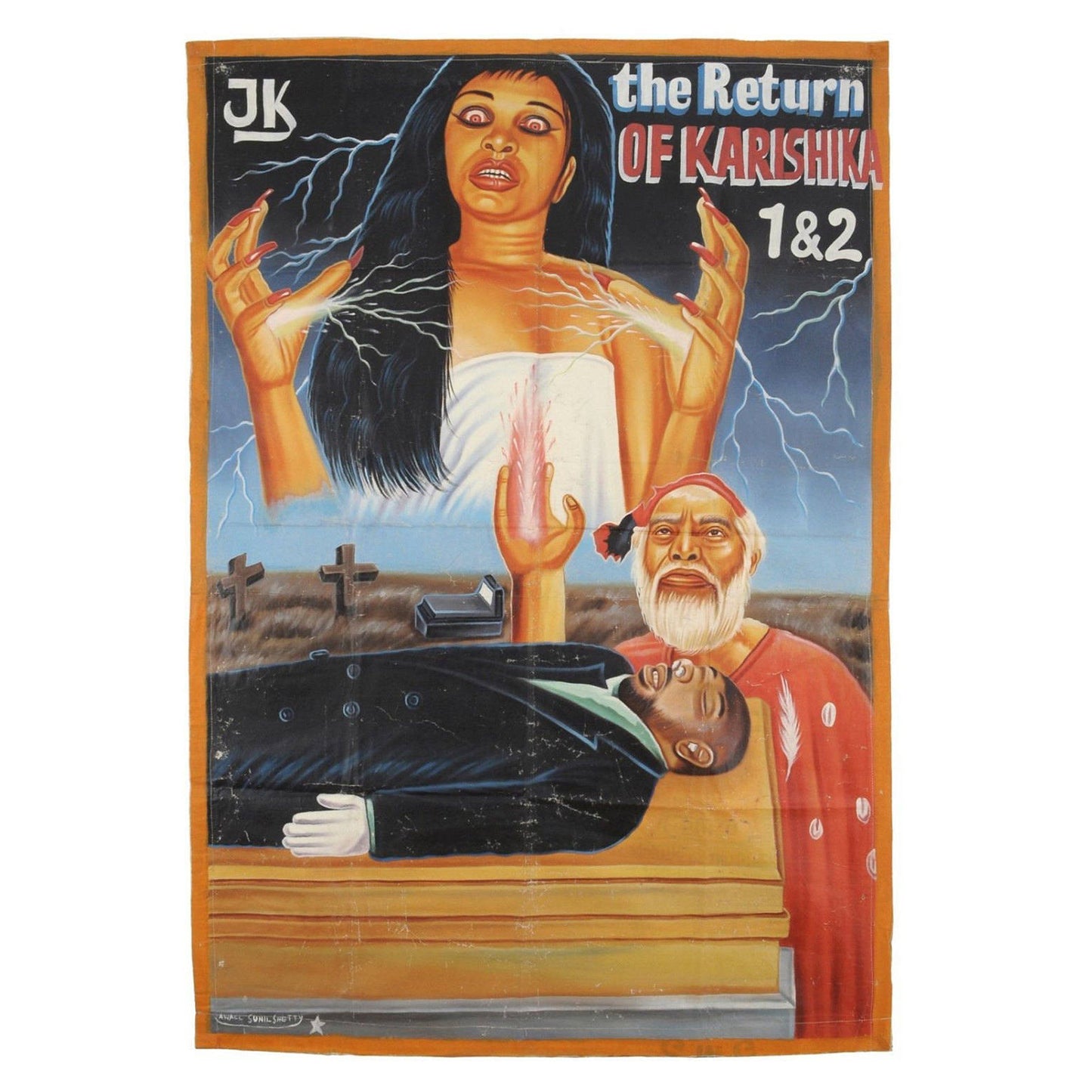 THE RETURN OF KARISHIKA 1 AND 2 AFRICAN MOVIE POSTER HAND PAINTED IN GHANA FOR THE LOCAL CINEMA WALL ART