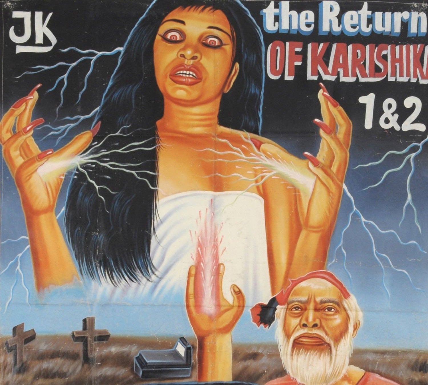 THE RETURN OF KARISHIKA 1 AND 2 AFRICAN MOVIE POSTER HAND PAINTED IN GHANA FOR THE LOCAL CINEMA WALL ART