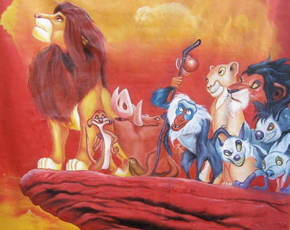 The lion king movie poster hand painted in Ghana on flour sack for film promotion in the local cinemas details