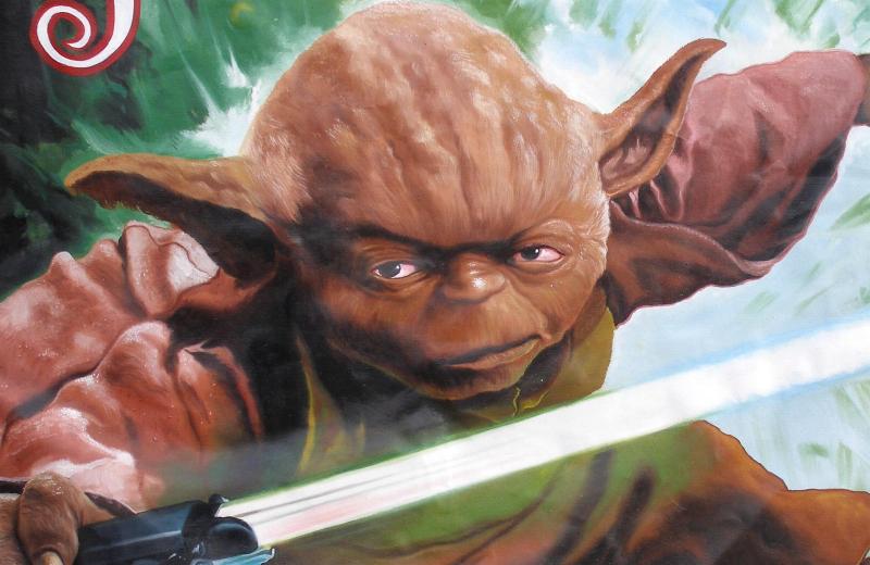 Yoda Star Wars V - The Empire Strikes movie poster hand painted in Ghana for Cinema Art details