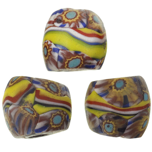 Rare Old Round banded Millefiori Venetian Mosaic Glass Beads African trade SB-26850