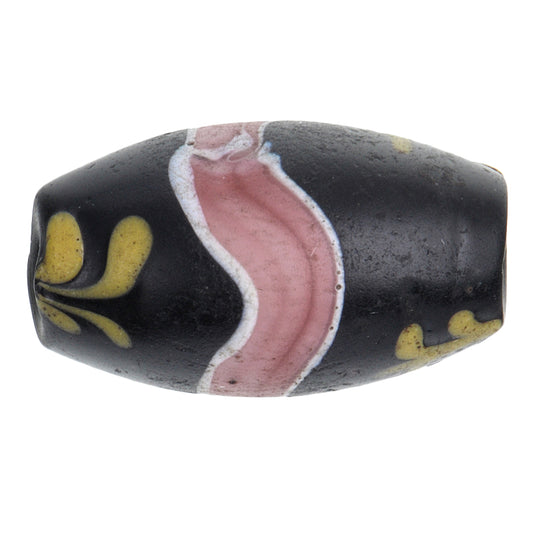 Antique Black Floral Venetian Glass Trade Bead – Wound Lampwork Bead