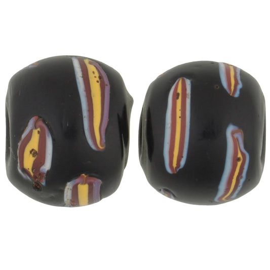 Rare Black Fancy Venetian Lampwork Trade Beads, Antique Glass 14mm