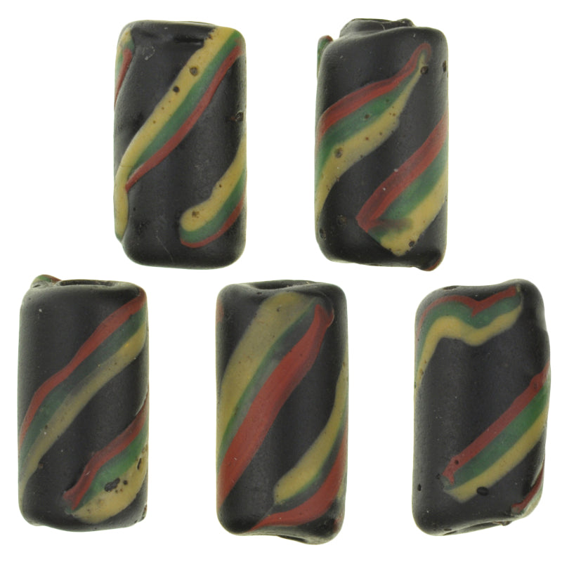 Antique Black Swirl Venetian Lampwork Trade Beads – 5 Old Glass Beads