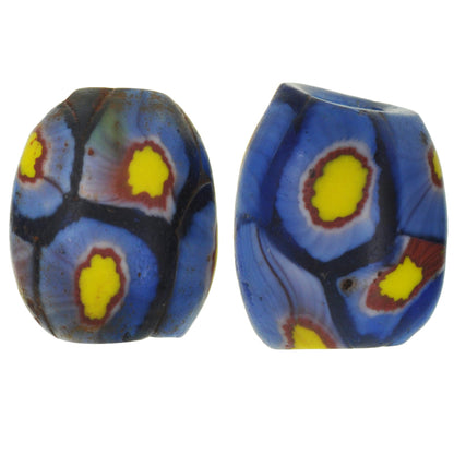 Rare Old Matching Pair oval Millefiori Venetian Mosaic Glass Beads African trade SB-29408