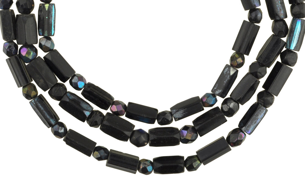 Old Bohemian Czech beads African trade faceted glass Fumed necklace SB-36448