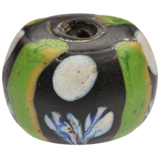 Rare Antique Black Fancy Venetian Lampwork Glass Trade Bead - 14x10mm